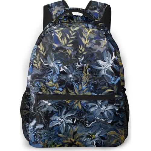 OLN Women Backpack School Bag for Teenage Girls Flowers Floral Black White Goldpainting Laptop Notebook Travel Back Pack 2021