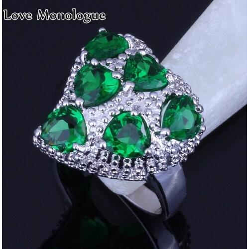 Love Monologue Top Quality Heart Green imitation Emerald Silver Color Wedding Rings Size 5.5 Fast Shipping & Jewelry Bag H0025