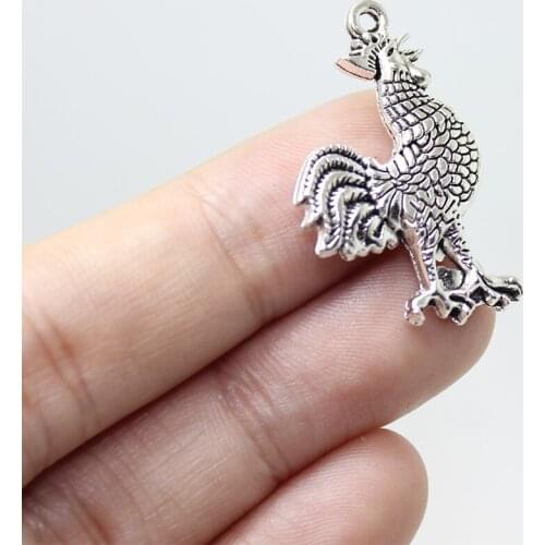 10pcs--30x25mm Cock Charm Antique silver 3d Rooster Cock Rooster Chicken Charms Pendants DIY for Jewellery Making necklace
