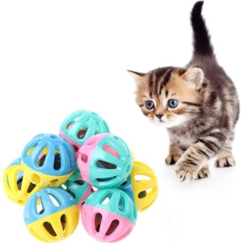 10 Pcs Toy Hamster Chinchillas Cats Dog Plastic Round Hollow Double Color Bell Toys Ball