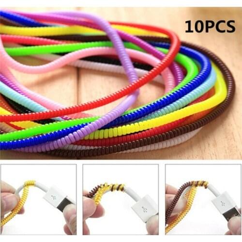 10Pcs/lot Spiral USB Data Protector Wrap Cable Charger Cable 50cm Cord DIY Winder For iPhone 5 6 6S 7 8 Plus Samsung HTC