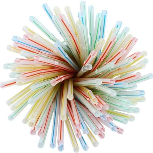 100/200Pcs Disposable Straws Flexible Plastic Straws Striped Multi Colored Rainbow Drinking Straws Bendable Straw Bar