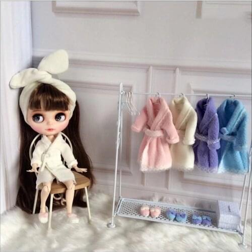 3PCS/Set Blyth Dolls clothing Night-gown 4 Colors Night-robe + Hairband + Plush Slipper for Blyth dolls accessories