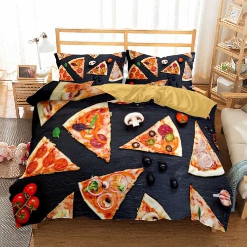 Pizza Comforter Cover Black Pizza Bedding Set for Boys Girls Children Teens Novelty Modern Red Yellow Duvet Cover 3pcs