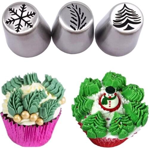 3 pcs/set Snow Christmastree Stainless Steel Russian Tulip Icing Piping Nozzles Cupcake Fondant Cake Decorating Tip Sets