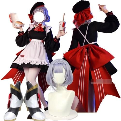 Anime Genshin Impact x KFC Noelle Maid Dress Cosplay Costume Wig Women Halloween Carnival Outfit shoes