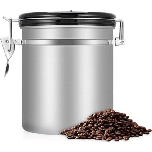 Coffee Jar Container Airtight Stainless Steel Coffee jar Vault Coffee Bean Container with CO2 Valve to Keep Beans Fresh