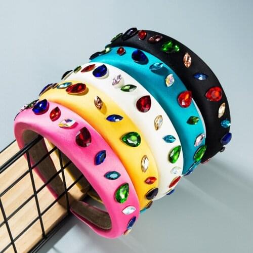 European And American New Product Palace Style Sponge Headband Inlaid Colorful Rhinestone Candy Color Hair Accessories