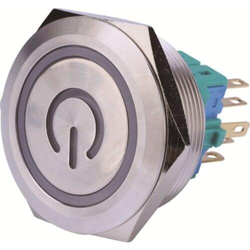 30mm Stainless steel metal push button switch flat round momentary power ring mark 6 pin car switches reset latching fixation