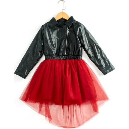 Fashion Teenager Girls Long Sleeve Party Princess PU Leather Top Jacket Tutu Dresses Baby Girl Birthday Dress 4-14T Kids Clothes
