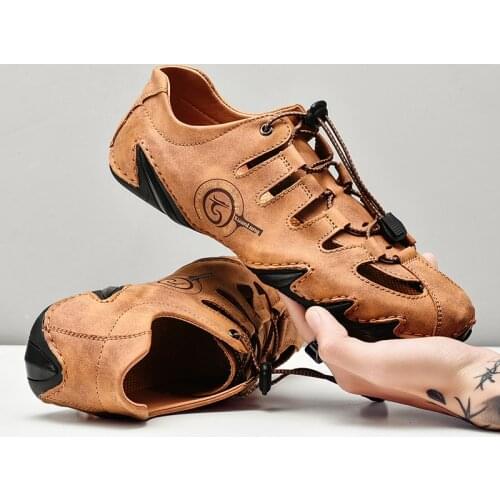 Fashion Brand Classic Summe Mens Sandals Soft Breathable Leather Non-slip Shoes Hiking Beach Cowhide Shoes Big Size38-48