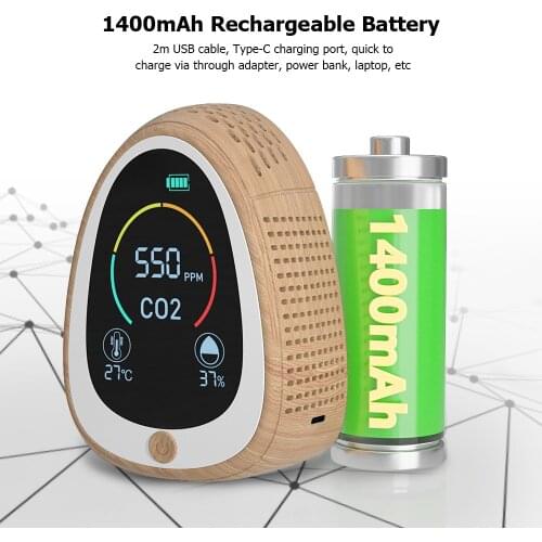 Air Quality Monitor CO2 Alarm Detector LCD Indoor Temperature Humidity Carbon Dioxide Tester 1400mAh Rechargeable CO2 Tester