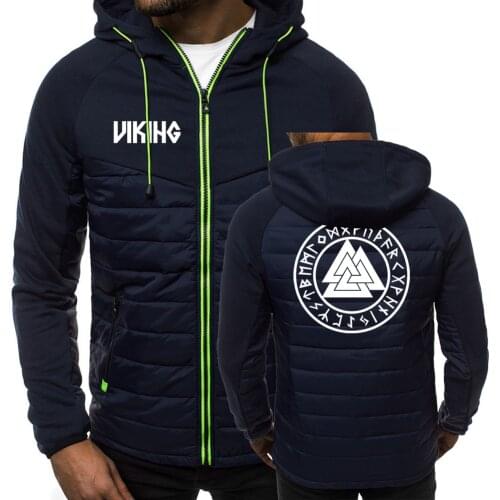 Mens Spring Autumn Hoodies Odin Viking Valhalla Logo Fashion Print Coat Casual 7 Color Padded Male Jackets Zipper Tops