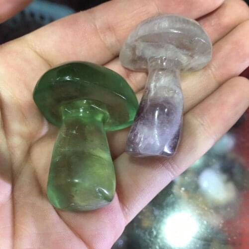 Natural Fluorite Mushroom Quartz Crystal Craft Hand Carved Stone Mushroom Chakra Healing for Home Decor Random 1pc