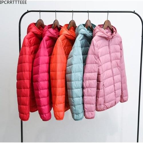 Plus Size Autumn Winter Newest Ultra Light Thin Warm 90% White Duck Down Jackets Women Casual Hooded Slim Coat Female Outwear
