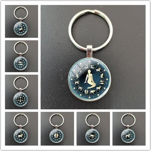 2020 new twelve constellaion and zodiac DIY glass cabochon picture with keychain, it is a gift for yourself