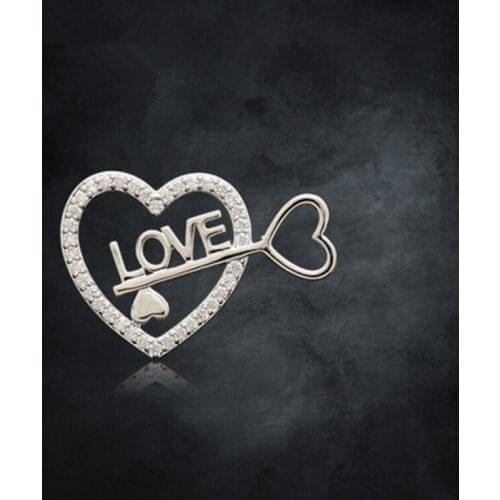 OneckOha Rhinestone Love Heart Key Brooches Womens Shirt Collar Pin Birthday Gift