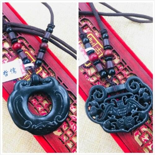 Natural Hetian Black Jade Hand-carved black openwork lock pendant necklace Variety of sweater chains