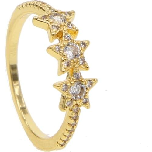 2019 Simple gold color star ring engagement rings star engraved with clear cz crystal minimal delicate finger Girls jewelry