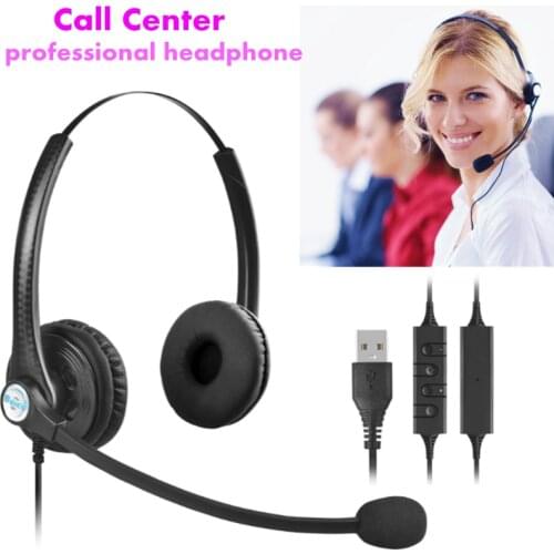 Call Center Wired Headset With Microphone Telephone Operator Headphone Volume Control Noise Canceling USB Plug For PC Laptop