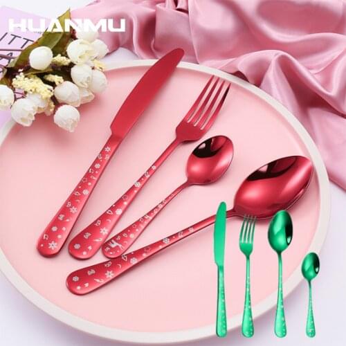 Christmas Tableware Cutlery Knife Spoon Fork 4PC/Set Xmas Tree Santa Claus Snowflake Printing Stainless Steel столовые приборы