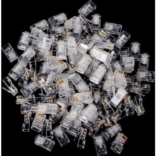 25/100Pcs Gold Plated RJ45 Net Network Cables Modular Plug Cat5 CAT5e Connector 8P8C Modular Rj45 Plug Terminals 77HA