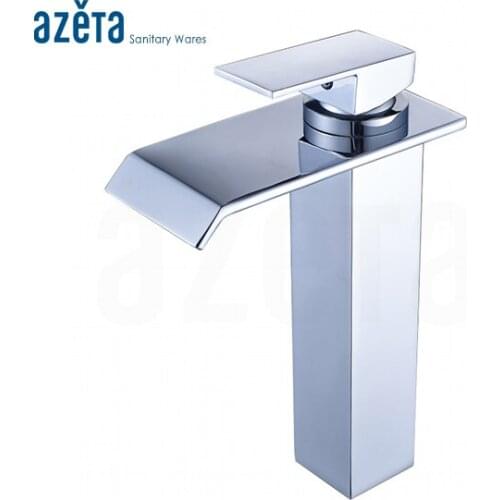 Single Hole Deck Mounted Waterfall Basin Faucet Bathroom Square Single Handle Chrome Brass High Washbasin Mixer Tap AT3406H