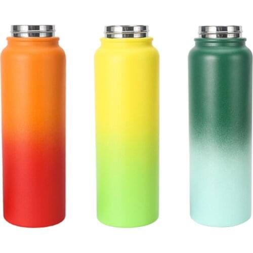 Vacuum Stainless Steel Insulation Cup Portable Double-Wall Bottle with Straw & Spout Lids Orange/ Yellow/ Dark Green