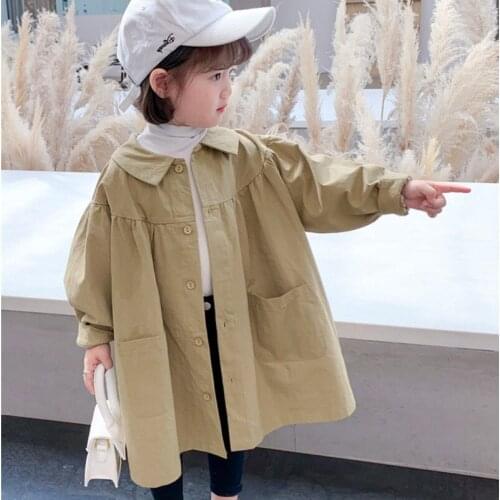 Girls Fashion Windbreaker 2021 Spring Autumn Outerwear Long Trench Coat for Kids Turn-Down Collar Jacket Single Breasted Coats