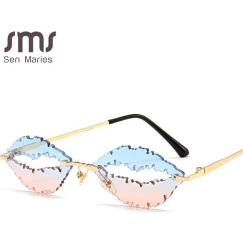 Vintage Rimless Sunglasses Women Men 2020 Luxury Lip Shape Glasses Fashion Steampunk Sun Glasses Shades Glasses UV400 Oculos Men