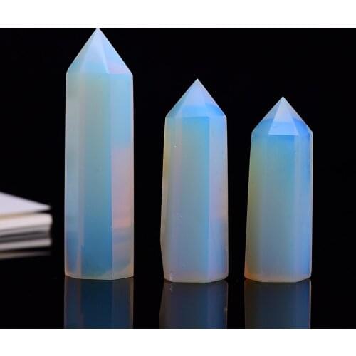 Sporadic 4-7cm 1pc Opal Crystal Point Healing Stone Hexagonal Prisms Column Wand Treatment Stone Wand Collection and Home Decor