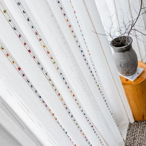 Curtain yarn curtain cloth white yarn embroidery simple wind living room bedroom balcony light transmission screen curtain