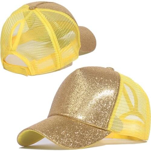 Casual Ponytail Baseball Cap Women Adjustable Snapback Hat Sequins Shine Hip Hop Caps For Women Dad Hat Summer Glitter Mesh Hats