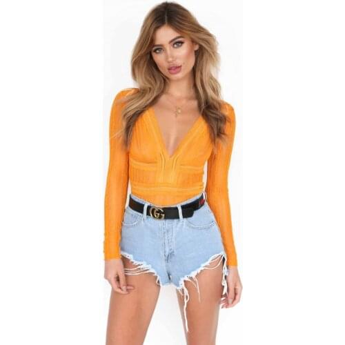 Womens jumpsuit pants 2019 new spring sexy lace chiffon briefs top womens jumpsuit Solid Hollow Out Polyester Bodysuits