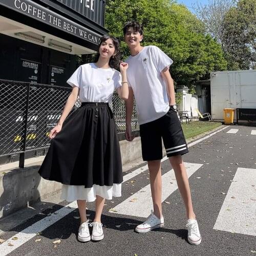 Lovers wear 2021 short sleeved summer dress new small fresh top + skirt suit class clothes couples clothes couples clothing