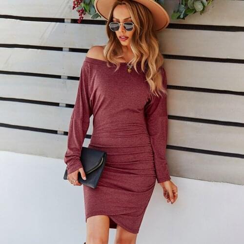 Womans Dress Autumn And Winter Knitted Slim One-step Skirt High Elasticity Sexy Mini Slash Neck Evening Dresses 2021 Vestidos