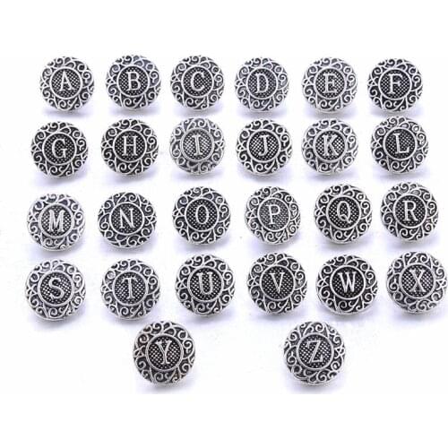 High Quality 10pcs/lot 26 Letters Rhinestone Metal Round 12mm 18mm Snap Buttons Alphabet A-S DIY Jewelry fit Snap Jewelry