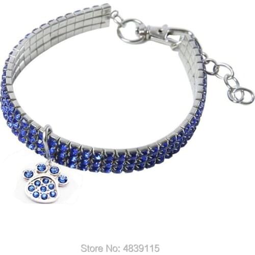 10pcs/lot Tensible Pet Dog Necklace with Bling Rhinestones Pet Necklaces Wholesale with Paw Pendant
