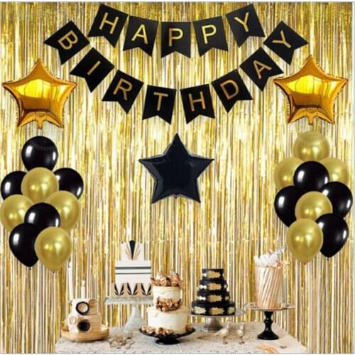 26 Pcs/Set Black Gold Birthday Party Decoration Balloon Garland Decor Adults Happy Birthday Anniversary Party Supplies