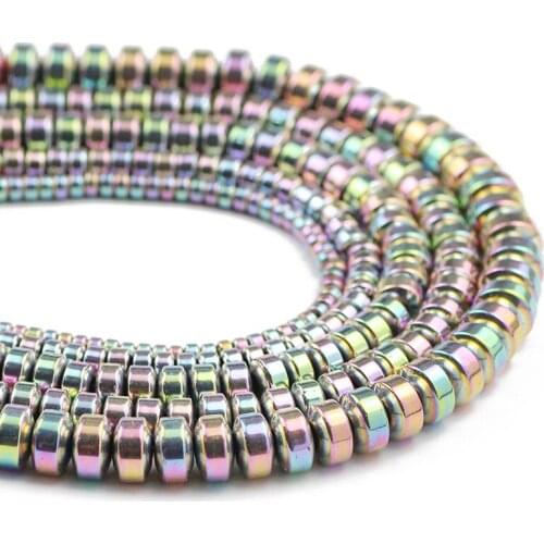 3/4/6/8MM Hematite Natural Stone Flat Cylinder Round Light Purple Spacers Loose Beads For Jewelry Making DIY Bracelets Findings