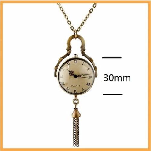 3092) 12 pcs/lot free shipping vintage antique bronze large ball shaped pocket watch pendant necklaces big size 3cm