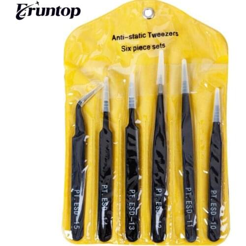 6Pcs Anti-static ESD Stainless Steel Tweezers Maintenance Tools Industrial Precision Curved Straight Tweezers Repair Tool