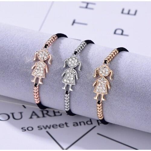 Rhinestone Girl Figure Charm Bracelets Accessories for Women Spanish female Jewelry Adjusted Rope Beads Chain Bracelet Gift 2020