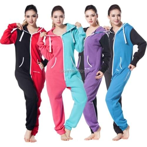 One piece jumpsuit playsuit for women adult romper onsies mixed color fashion hoody fleece