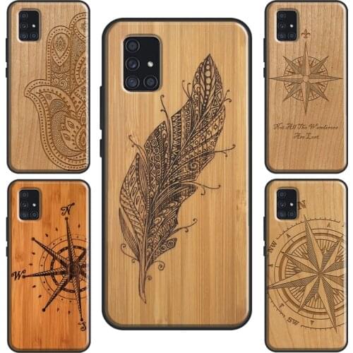 Leopard Print Compass Wood Case For Samsung A52 A12 A32 A42 A72 A21S A20e A02 S A10 A30 A40 A50 A70 A11 A31 A51 A71