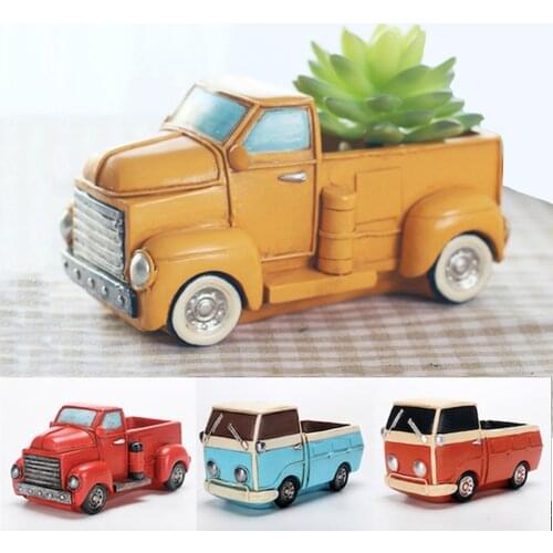 Retro Car Shape Resin Flowerpot Desktop Potted Planter Bonsai Vase Car Model Garden Supplies Home Decoration Succulent Plant Pot
