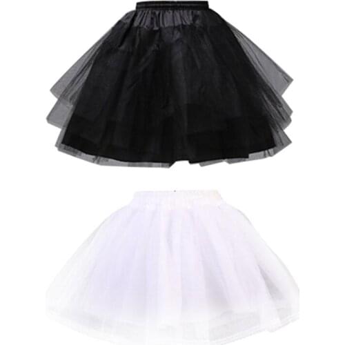 Women Girls Double Layers Solid Color Short Tulle Petticoats Elastic Waistband A Line Mesh Underskirt Crinolines For Wedding