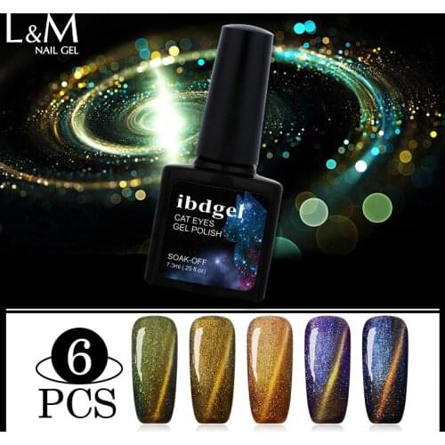6 Pcs ibdgel 7.3ml Chameleon Cats Eye Gel Nail Polish Soak Off Led Uv All Magic 3D Nail Gel Polish Set long lasting