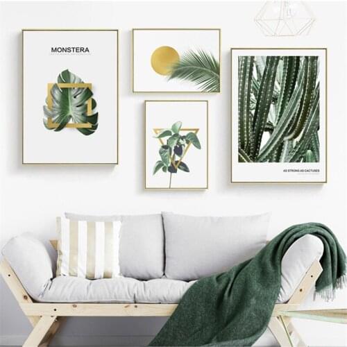 HAOCHU Home Decor Canvas Painting leaf Branch Green Plant Geometry Backdrop Wall Art DIY Print Poster Office Bedroom Prop Supply