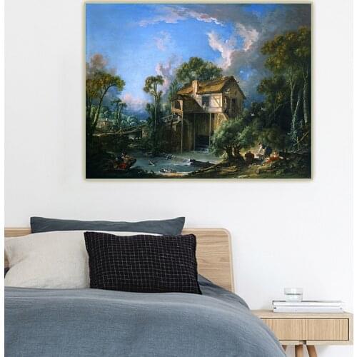 Holover Francois Boucher"Mill At Charenton"Canvas Oil Painting Western Art Decor Wall Aesthetic Home Room Interior Decoration